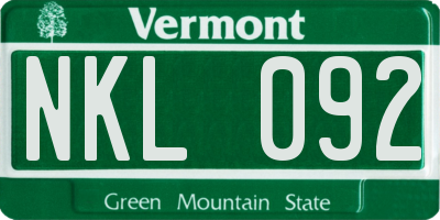 VT license plate NKL092