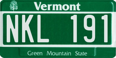 VT license plate NKL191