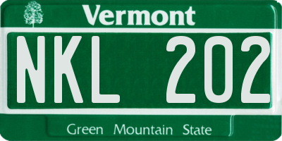 VT license plate NKL202