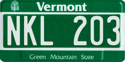 VT license plate NKL203