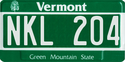 VT license plate NKL204