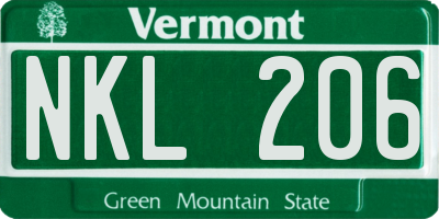 VT license plate NKL206