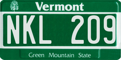 VT license plate NKL209