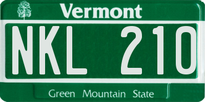 VT license plate NKL210