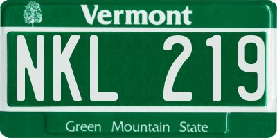 VT license plate NKL219