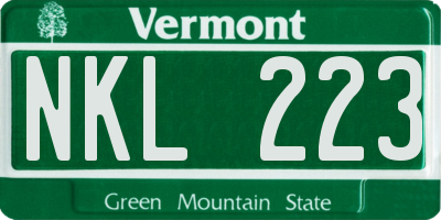 VT license plate NKL223