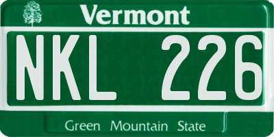 VT license plate NKL226