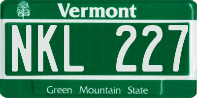 VT license plate NKL227