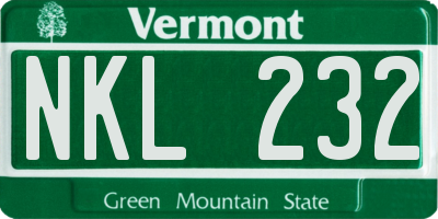 VT license plate NKL232