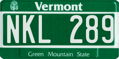 VT license plate NKL289