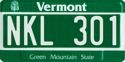 VT license plate NKL301