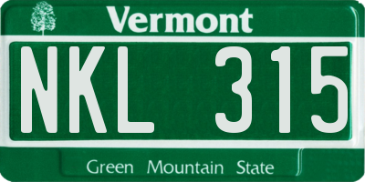 VT license plate NKL315