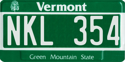 VT license plate NKL354