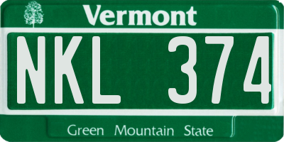 VT license plate NKL374