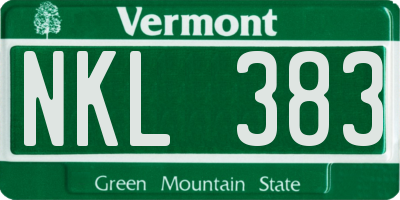 VT license plate NKL383