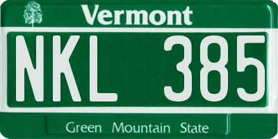 VT license plate NKL385