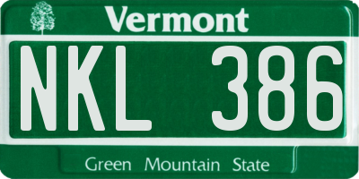 VT license plate NKL386