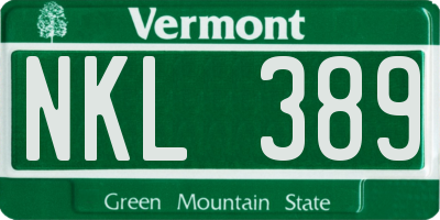 VT license plate NKL389