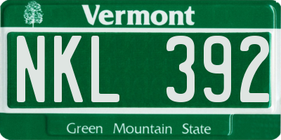 VT license plate NKL392