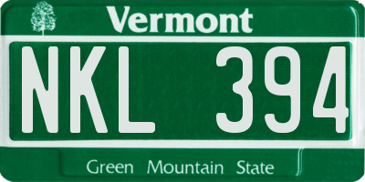 VT license plate NKL394