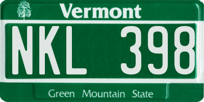VT license plate NKL398