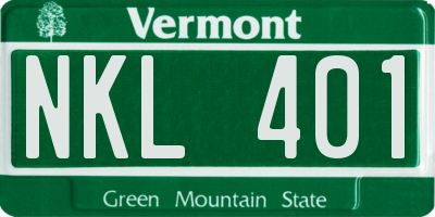 VT license plate NKL401