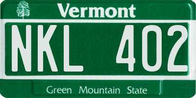 VT license plate NKL402