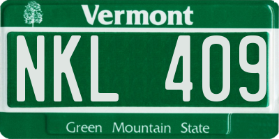 VT license plate NKL409