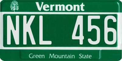 VT license plate NKL456