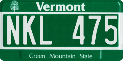 VT license plate NKL475