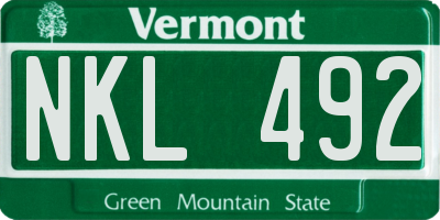 VT license plate NKL492