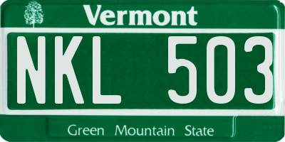 VT license plate NKL503