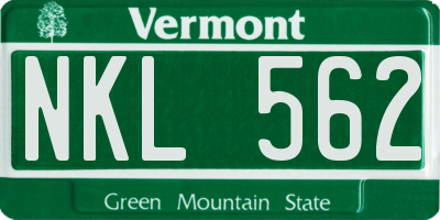 VT license plate NKL562