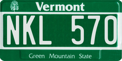 VT license plate NKL570