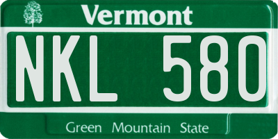 VT license plate NKL580