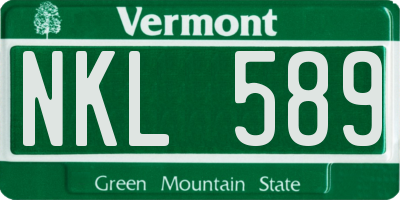 VT license plate NKL589