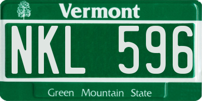 VT license plate NKL596
