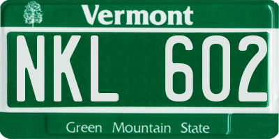 VT license plate NKL602