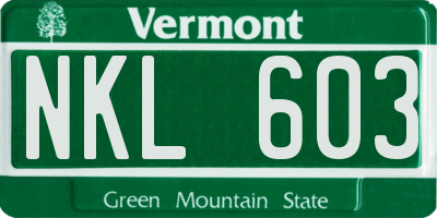 VT license plate NKL603