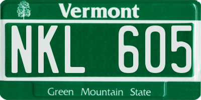VT license plate NKL605
