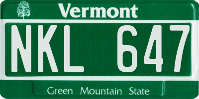 VT license plate NKL647