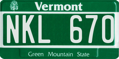 VT license plate NKL670