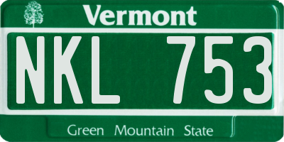 VT license plate NKL753