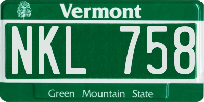 VT license plate NKL758
