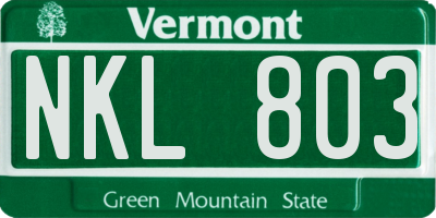 VT license plate NKL803
