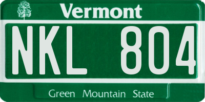 VT license plate NKL804
