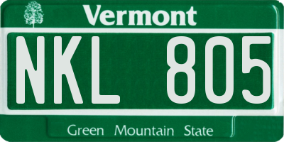 VT license plate NKL805