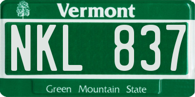 VT license plate NKL837