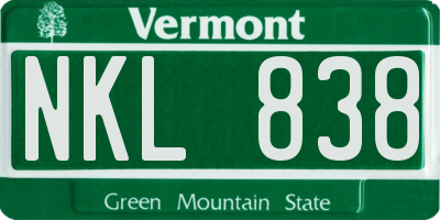 VT license plate NKL838