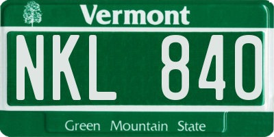 VT license plate NKL840